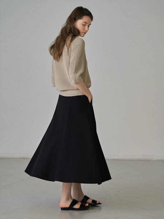 Facade Pattern Cotton Flare Skirt black
