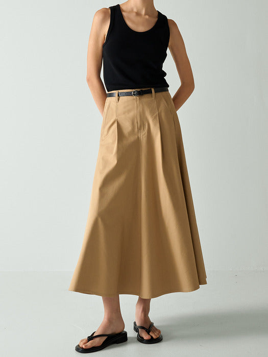 [facade pattern] Cotton Flare Skirt_Almond Beige