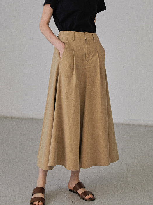 [facade pattern] Cotton Flare Skirt_Almond Beige