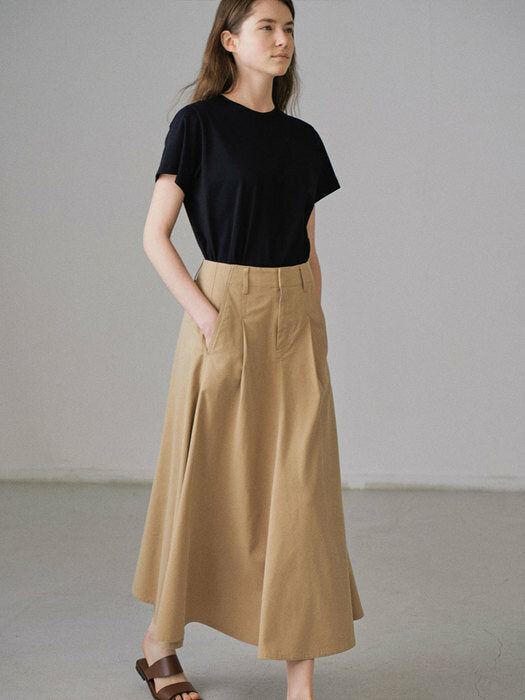 [facade pattern] Cotton Flare Skirt_Almond Beige