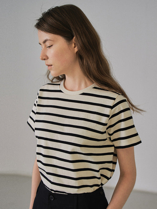 Facade Pattern Cotton Stripe T-shirt