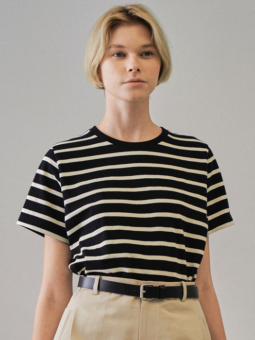Facade Pattern Cotton Stripe T-shirt