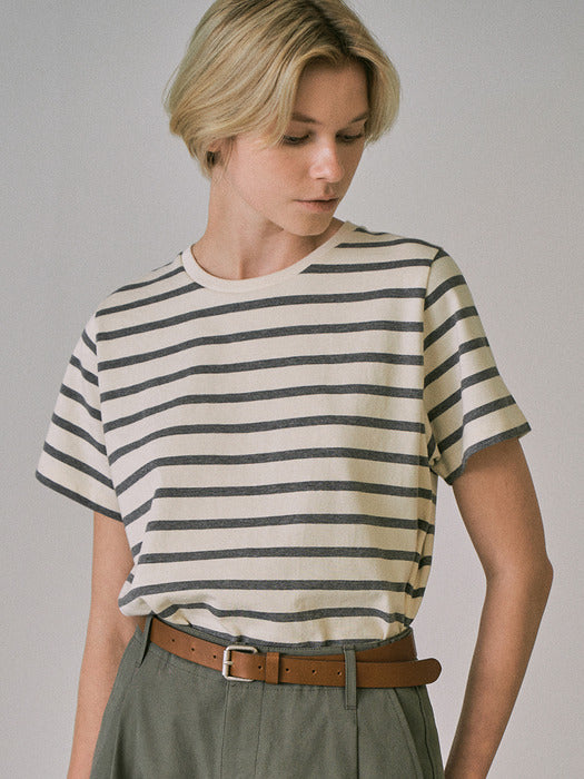 Facade Pattern Cotton Stripe T-shirt