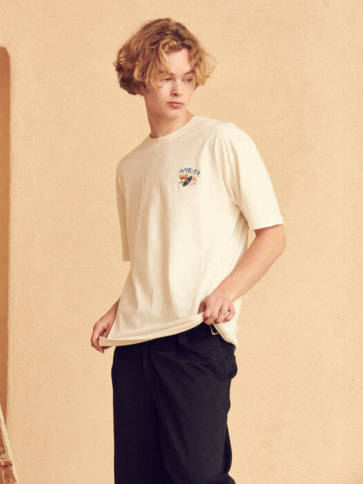 [ambler] Summer Holiday Over fit T-Shirts AS925 (Cream)