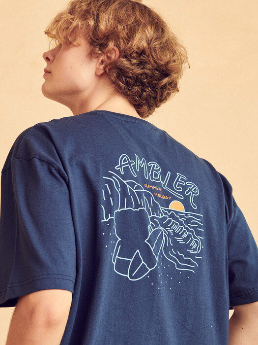 [ambler] Summer Holiday Over fit T-Shirts AS925 (Navy)