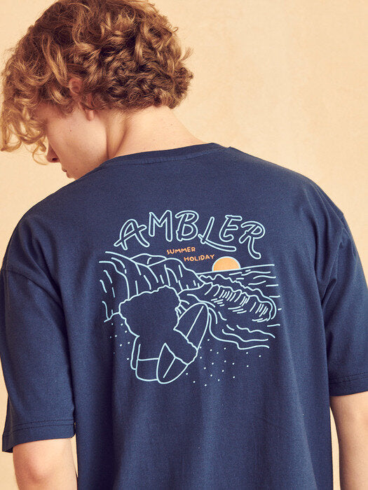 [ambler] Summer Holiday Over fit T-Shirts AS925 (Navy)