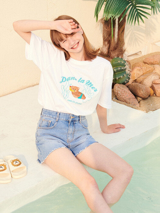 [ambler] Dans la mer Over fit T-Shirts AS926 (White)