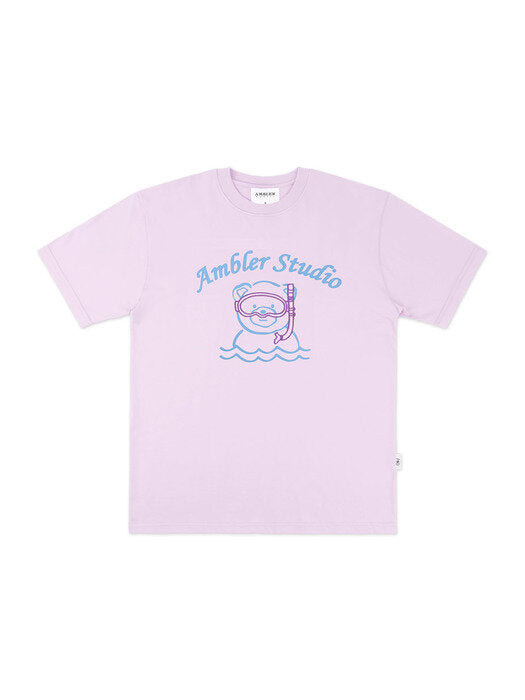 [ambler] Snorkeling Bear Over fit T-Shirts AS927 (Purple)