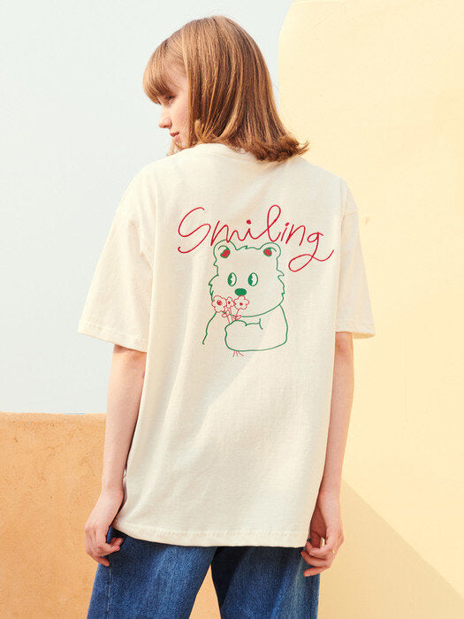 [ambler] Smiling Over fit T-Shirts AS928 (Cream)