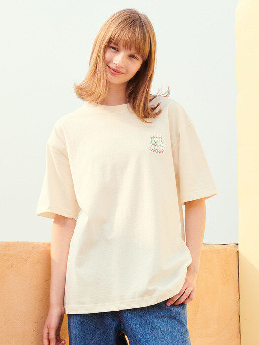 [ambler] Smiling Over fit T-Shirts AS928 (Cream)