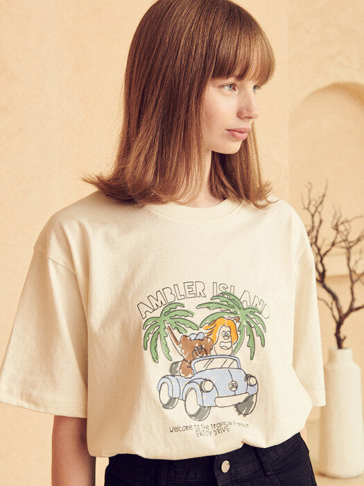 [ambler] Enjoy Drive Over fit T-Shirts AS929 (Cream)