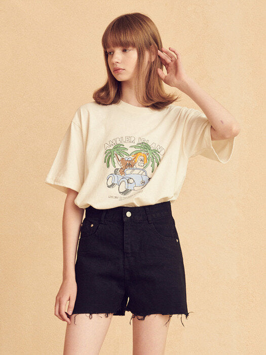 [ambler] Enjoy Drive Over fit T-Shirts AS929 (Cream)