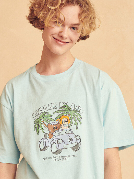 [ambler] Enjoy Drive Over fit T-Shirts AS929 (Blue)