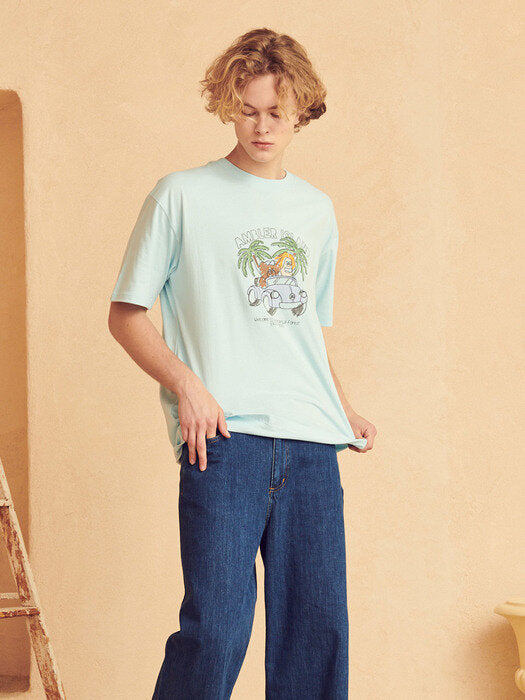 [ambler] Enjoy Drive Over fit T-Shirts AS929 (Blue)