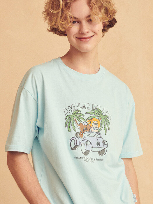 [ambler] Enjoy Drive Over fit T-Shirts AS929 (Blue)