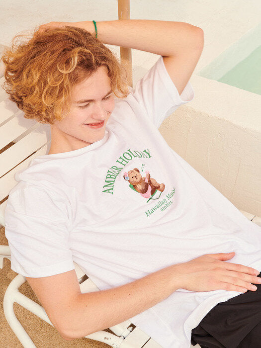 [ambler] Hawaiian Music Over fit T-Shirts AS930 (White)