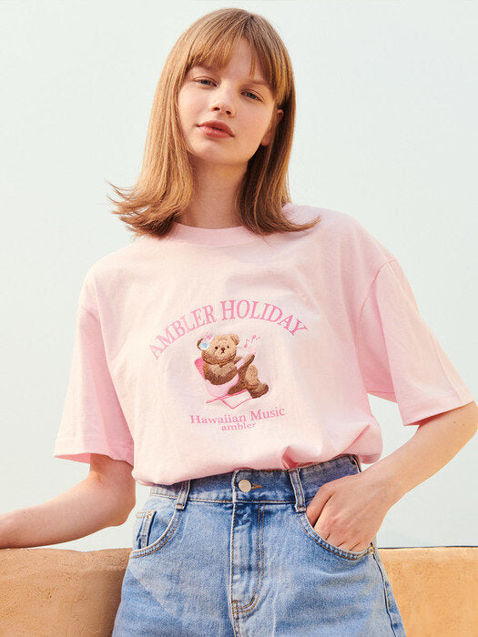 [ambler] Hawaiian Music Over fit T-Shirts AS930 (Pink)