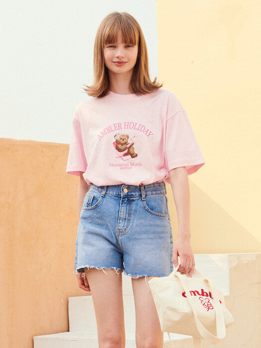 [ambler] Hawaiian Music Over fit T-Shirts AS930 (Pink)