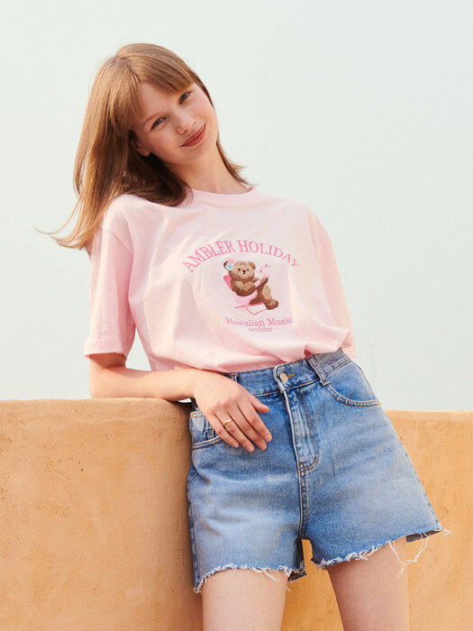 [ambler] Hawaiian Music Over fit T-Shirts AS930 (Pink)