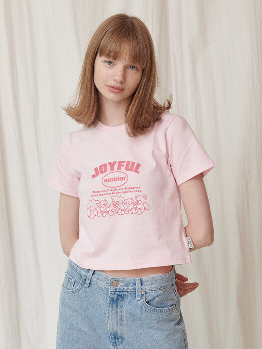 [ambler] Joyful Crop T-Shirts ACR301 (Pink)