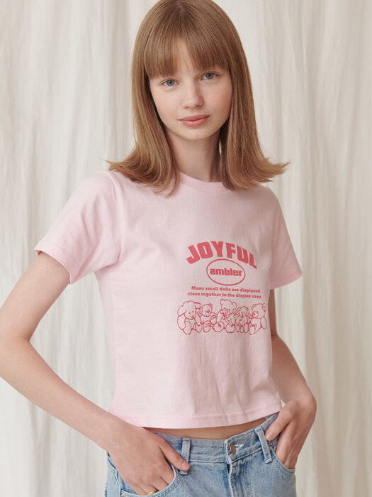 [ambler] Joyful Crop T-Shirts ACR301 (Pink)