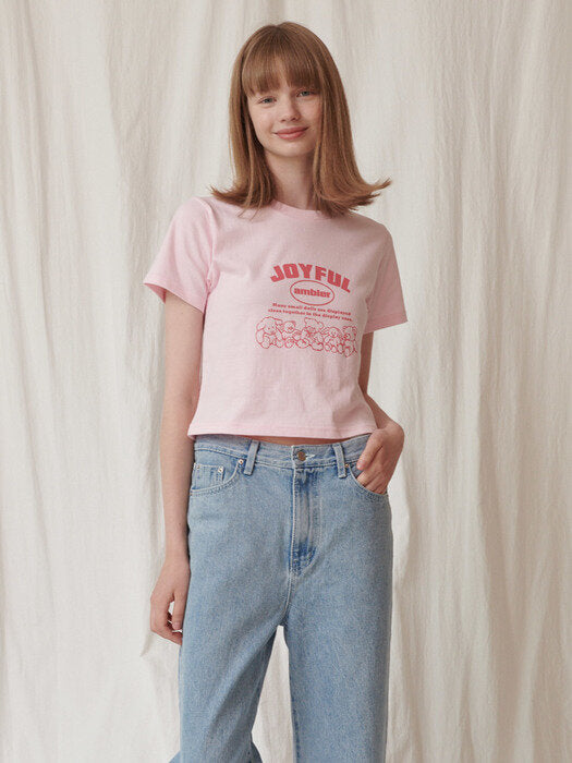 [ambler] Joyful Crop T-Shirts ACR301 (Pink)