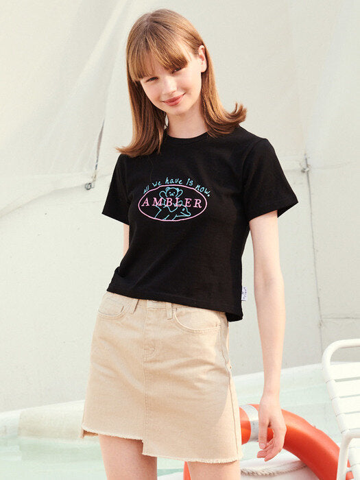 [ambler] All we have is now Crop T-Shirts ACR302 (Black)