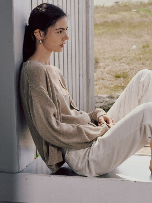 [moia] natural cardigan+round sleeveless (pale khaki)