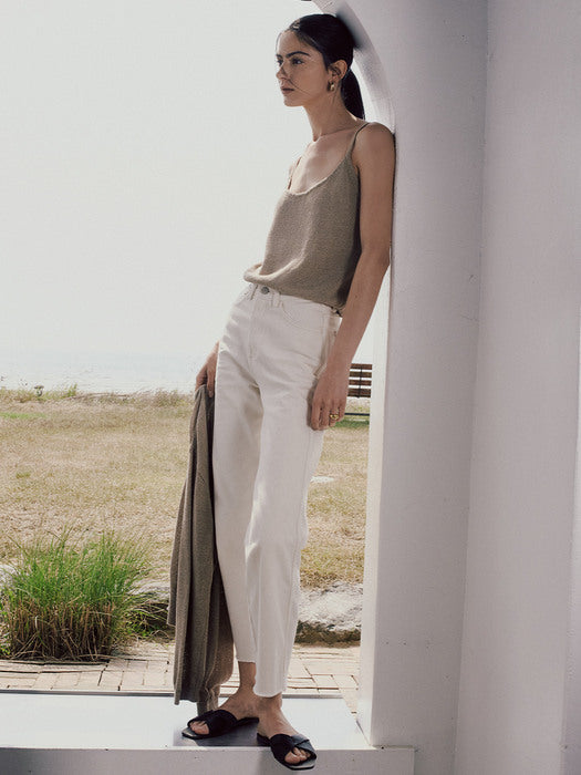 [moia] natural cardigan+round sleeveless (pale khaki)
