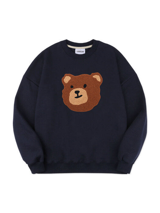 [ambler] Boucle Bear Over fit Sweatshirt AMM910(navy)