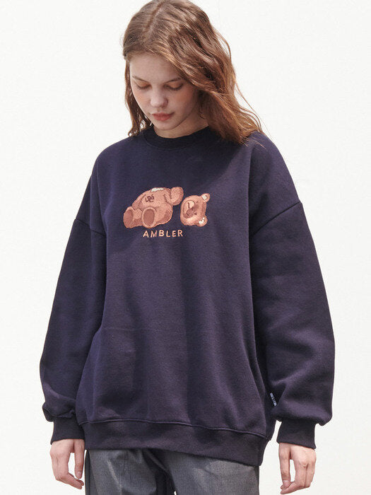 [ambler] bear Over fit Sweatshirt AMM718(navy)