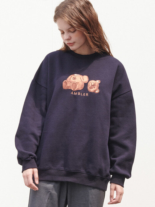 [ambler] bear Over fit Sweatshirt AMM718(navy)