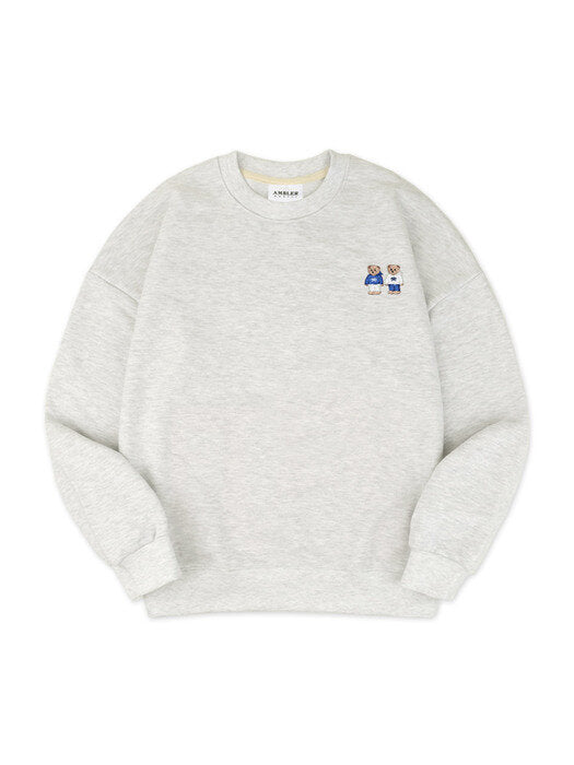 [ambler] Twinlook Bear Over fit Sweatshirt AMM918 (White-Melange)