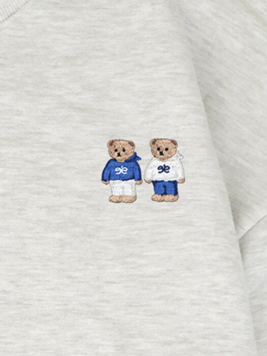 [ambler] Twinlook Bear Over fit Sweatshirt AMM918 (White-Melange)
