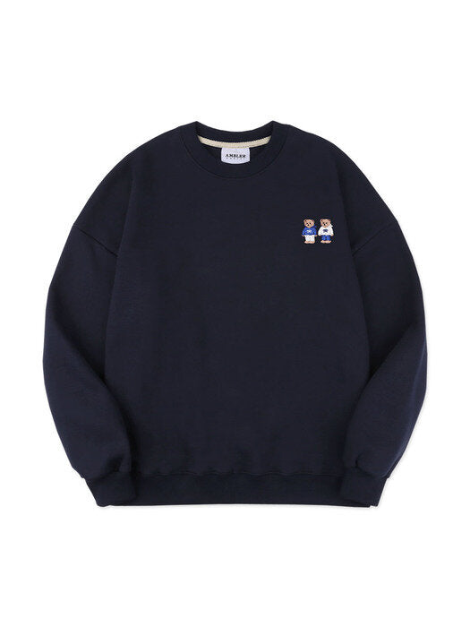 [ambler] Twinlook Bear Over fit Sweatshirt AMM918(navy)