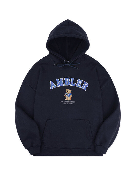 [ambler] School look bear Over fit Hoodie AHP804 (navy)
