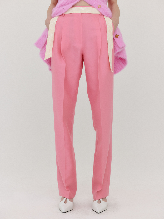Eenk Vette Scarf-Belted Two-Tuck Pants - Light Pink