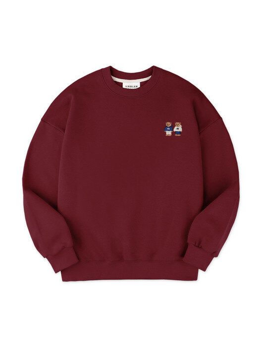[ambler] Twinlook Bear Over fit Sweatshirt AMM918(burgundy)