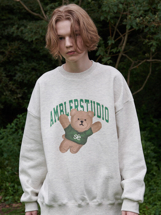 [ambler] Superman Bear Over fit Sweatshirt AMM1005 (oatmeal)