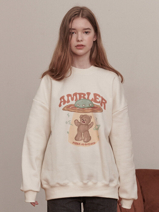 [ambler] Pizza UFO Over fit Sweatshirt AMM1006 (ivory)