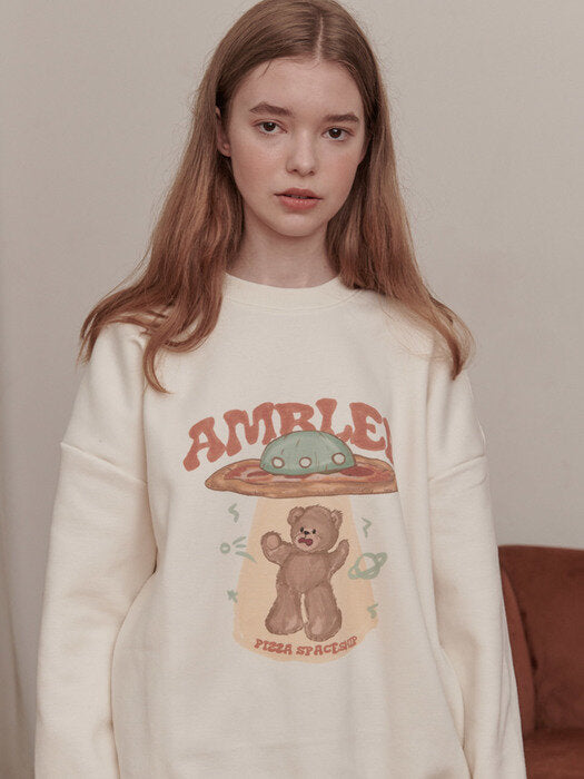 [ambler] Pizza UFO Over fit Sweatshirt AMM1006 (ivory)