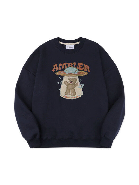 [ambler] Pizza UFO Over fit Sweatshirt AMM1006 (navy)