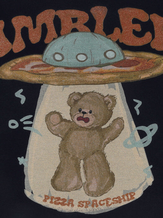 [ambler] Pizza UFO Over fit Sweatshirt AMM1006 (navy)