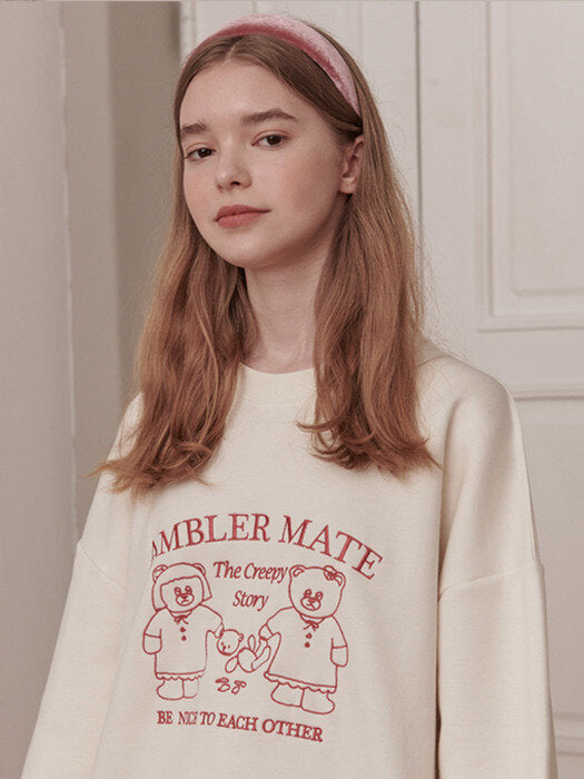 [ambler] The creepy story Over fit Sweatshirt AMM1007 (ivory)