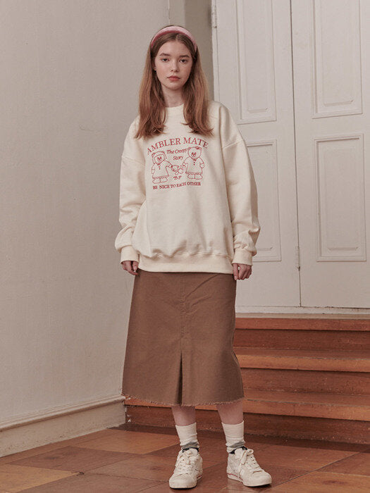 [ambler] The creepy story Over fit Sweatshirt AMM1007 (ivory)