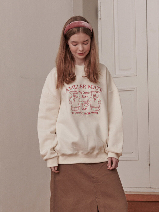 [ambler] The creepy story Over fit Sweatshirt AMM1007 (ivory)