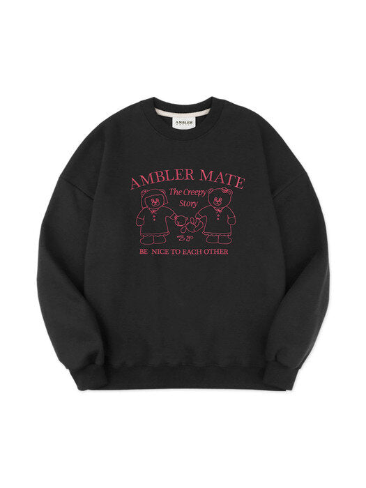 [ambler] The creepy story Over fit Sweatshirt AMM1007 (black)