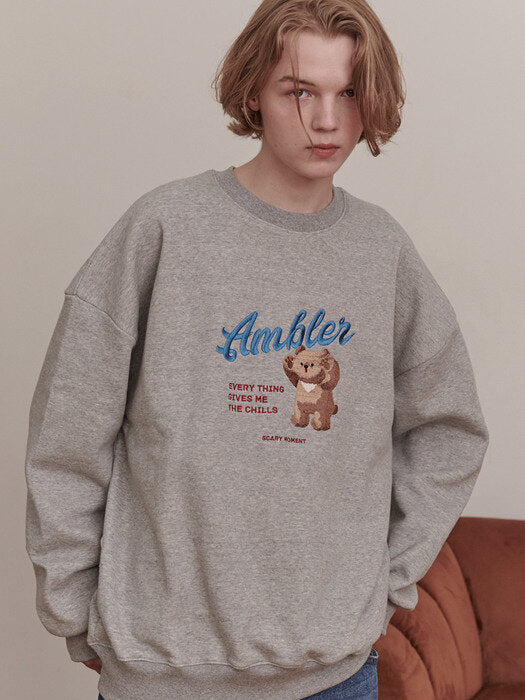 [ambler] The Chill bear Over fit Sweatshirt AMM1008 (melange)