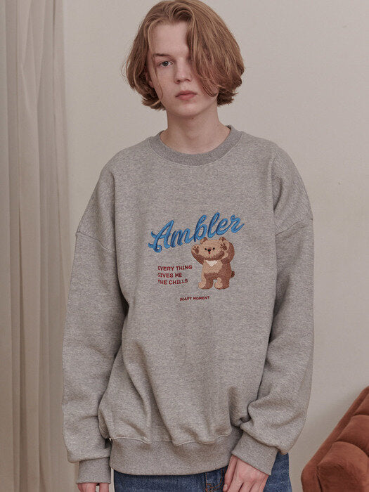 [ambler] The Chill bear Over fit Sweatshirt AMM1008 (melange)