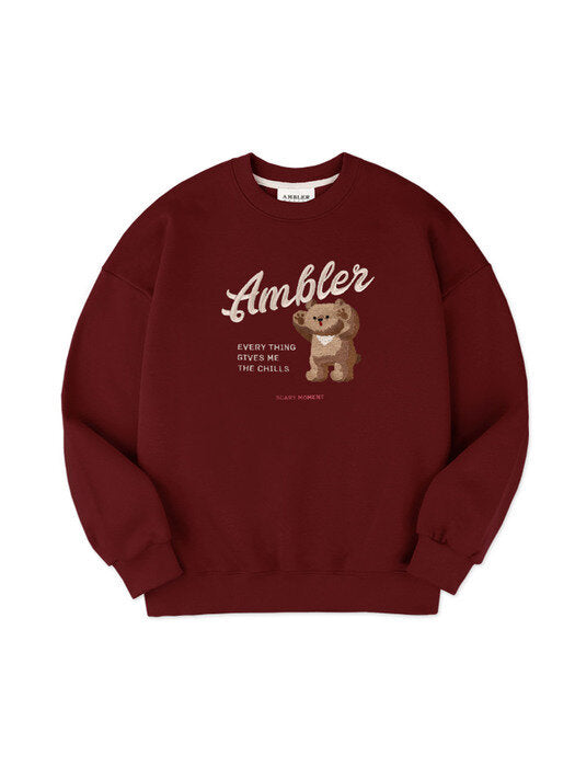[ambler] The Chill bear Over fit Sweatshirt AMM1008 (burgundy)